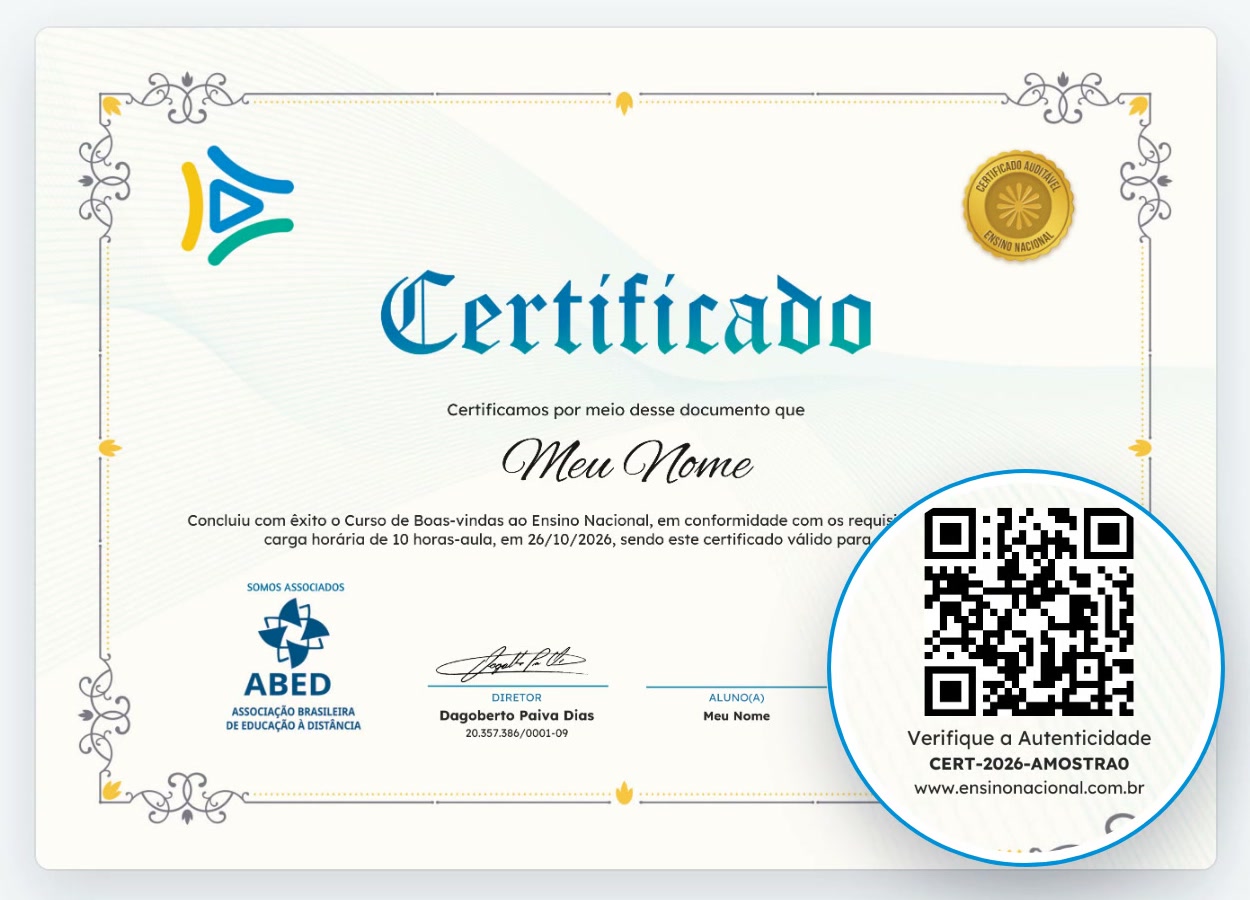 Certificado da Ensino Nacional com o QR Code de verificação em destaque
